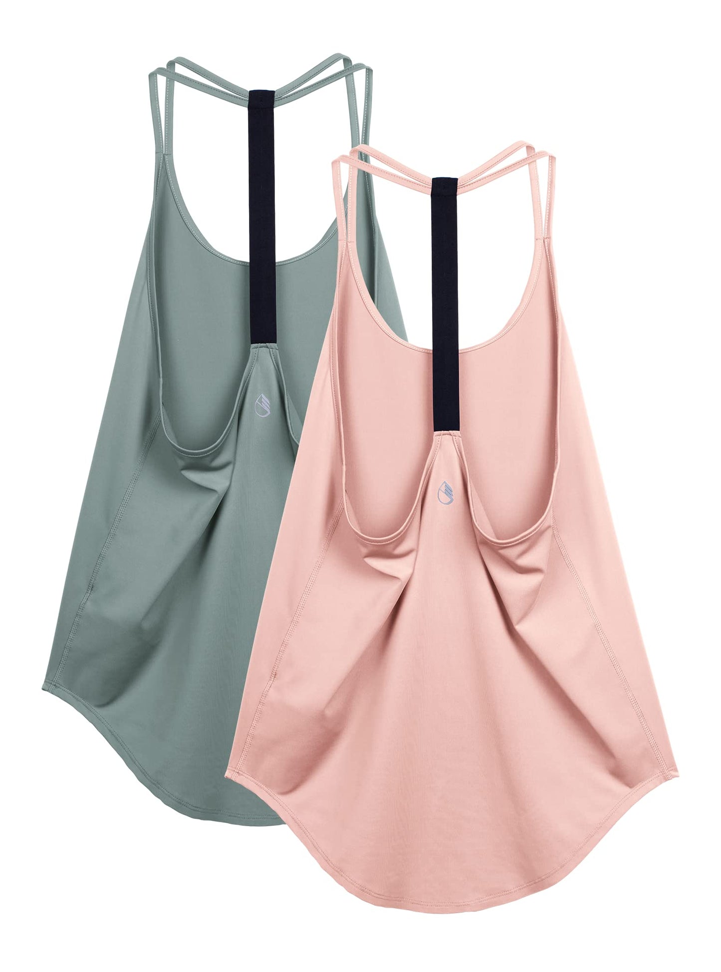 icyzone Workout Tank Tops for Women - Athletic Yoga Tops, T-Back Running Tank Top(Pack of 2) (S, Dusk Blue/Pale Blush)