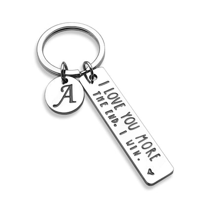 OUMILAN I Love You More The End I Win Keychain with 26 Letters for Boyfriend Girlfriend Couple Bithday Valentines Day Gifts (Letter A)