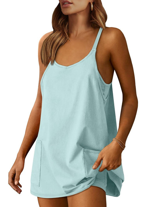 ANRABESS Women Athletic Dress Summer Tennis Workout Active Sports Mini Romper Dress Built in Shorts Travel Vacation Clothes Mint Green X-Smal