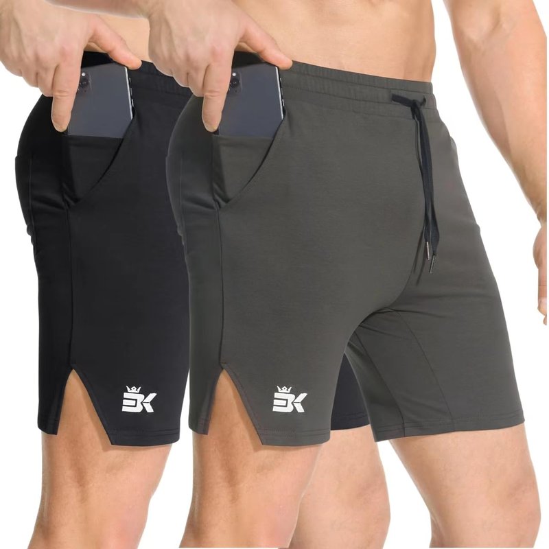 BROKIG Men's Airstretch Gym Shorts,5 Inch Slim Fit Running Exercise Athletic Workout Shorts for Men with Zipper Pockets(Black+Oliver Grey,Small)