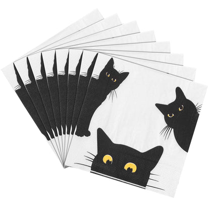 Quera 50 Pack Black Cat Disposable Paper Napkins Party Supplies Halloween Paper Napkins Cocktail Napkins Perfect For Halloween Black Cat Gifts Dinner Party Decoration 6.5'' X 6.5''
