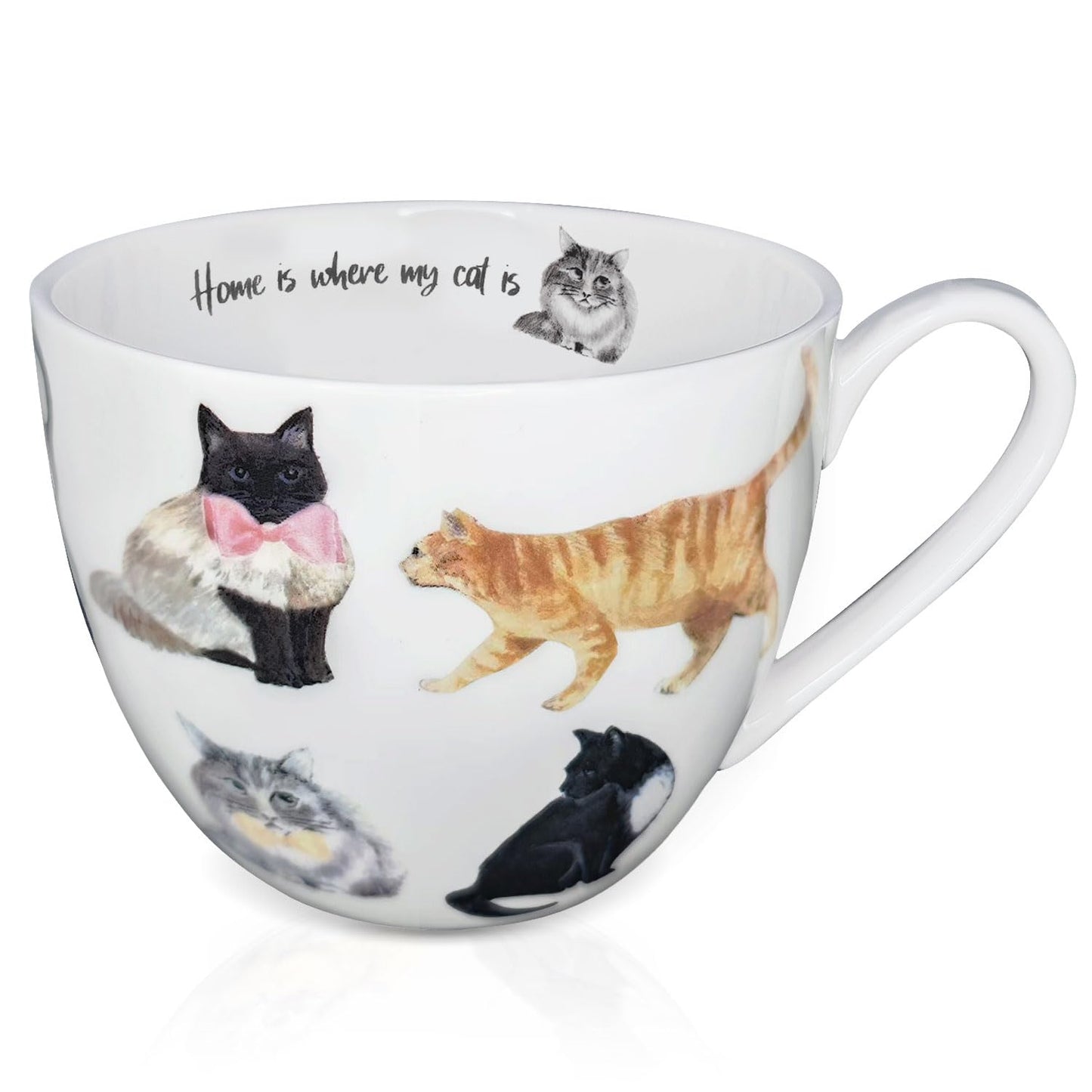 MFoffice Cute Cat Mugs for Daily Coffee and Tea, Premium 20 oz Bone China Coffee Tea Hug Mug, Perfect Holiday, Birthday, and Christmas Gift for Cat Lovers, Designed in England by Harvest Green Studio