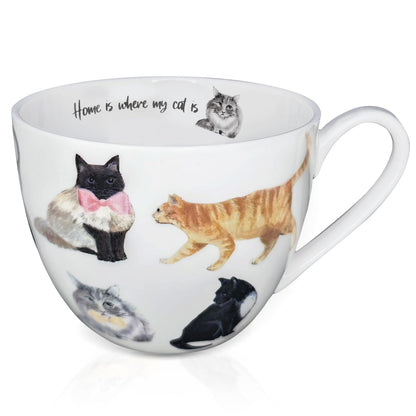 MFoffice Cute Cat Mugs for Daily Coffee and Tea, Premium 20 oz Bone China Coffee Tea Hug Mug, Perfect Holiday, Birthday, and Christmas Gift for Cat Lovers, Designed in England by Harvest Green Studio