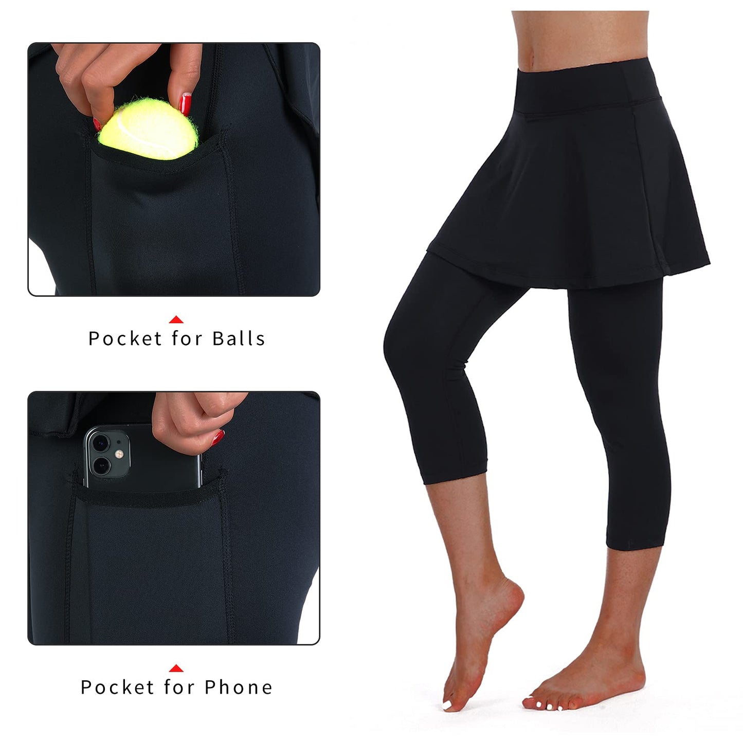 ANIVIVO Yoga Leggings with Skirts for Women,Skirted Leggings for Tennis Women Golf Clothes with Pockets(Black,XS)