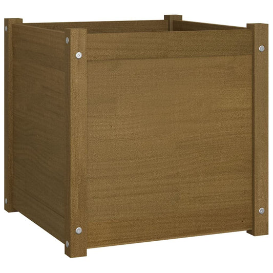 Coespram Square Honey Brown Wooden Planter Box 19.7 in Solid Pine Outdoor Planter for Patio Garden Terrace Flower Herb Display