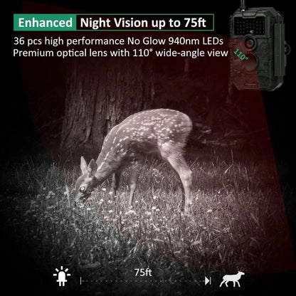 GardePro E6 Trail Camera WiFi 48MP 1296P Game Camera with No Glow Night Vision Motion Activated Waterproof for Wildlife Deer Scouting Hunting or Property Security, Camo