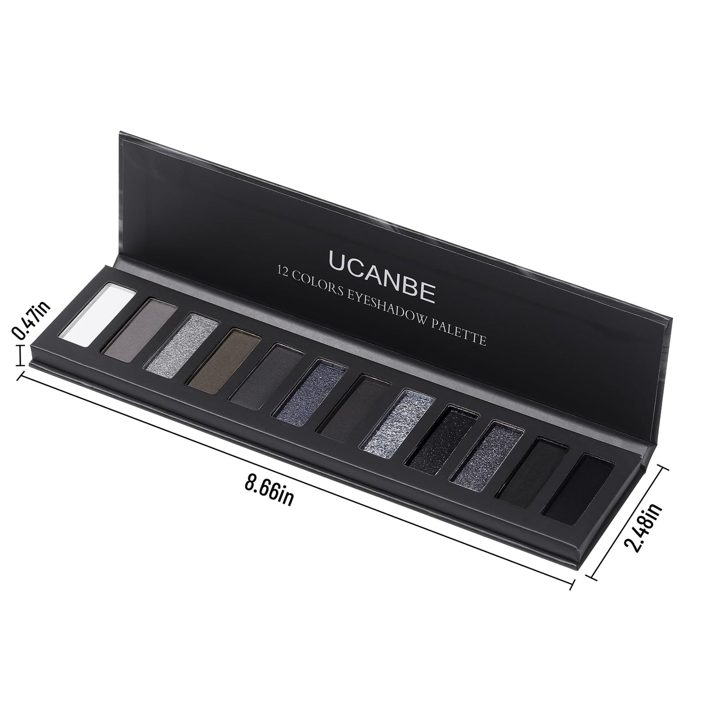 UCANBE Smokey Eyeshadow Palette, Dark Black White Gray Silver Natural Nude Matte Shimmer Eye Shadow Pallet for Smoky Emo Goth Makeup, 12 Color High Pigmented Long Lasting Waterproof Pallete with Brush