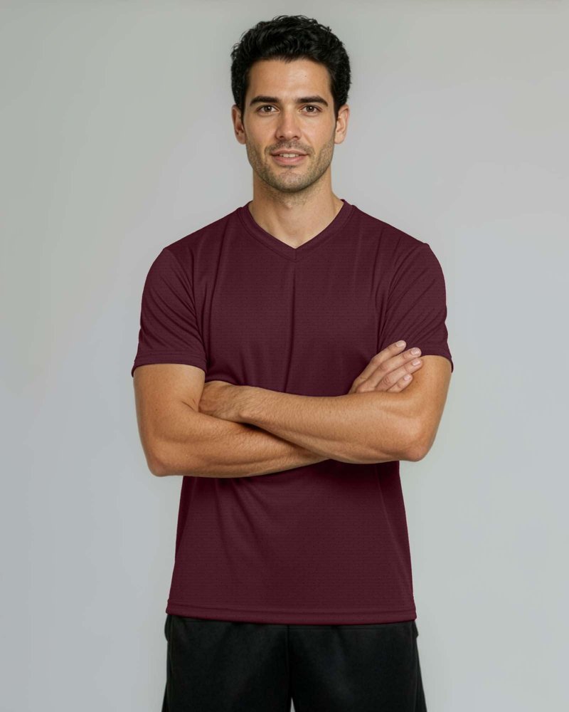 Real Essentials 5 Pack: Men's Breeze Tech V-Neck Dry Fit T-Shirts Moisture Wicking Athletic Workout & Gym Shirts- Set 7, M