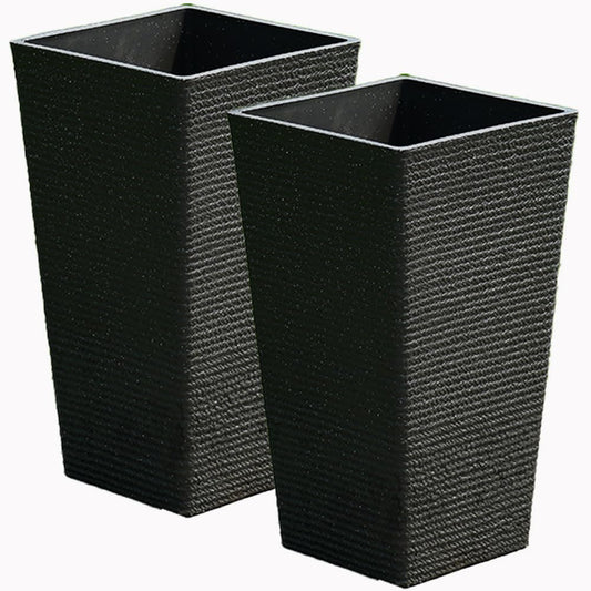 KIFFUN 2 Sets Large Tall Black Planter for Outdoor or Indoor Plants Faux Stone Tall Flower Pots Tapered Resin Plastic Planters Box for Porch Patio Garden Front Door Decor 21''H*12''W