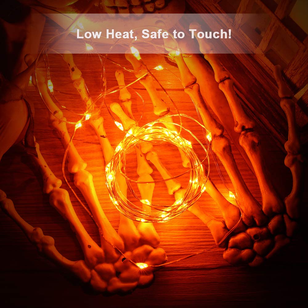 BrizLabs Orange Halloween Lights, 19.47ft 60 LED Orange Fairy Lights String, 2 Modes Battery Halloween String Light, Indoor Silver Wire Twinkle Light for Christmas Thanksgiving Party Carnival Decor