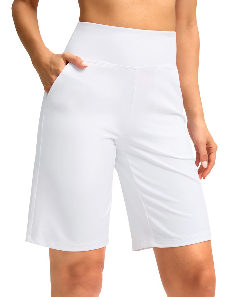 G Gradual Women's 10" Bermuda Shorts Knee Length with Pockets High Waisted Athletic Long Shorts for Casual Walking Running Yoga (White, XL)
