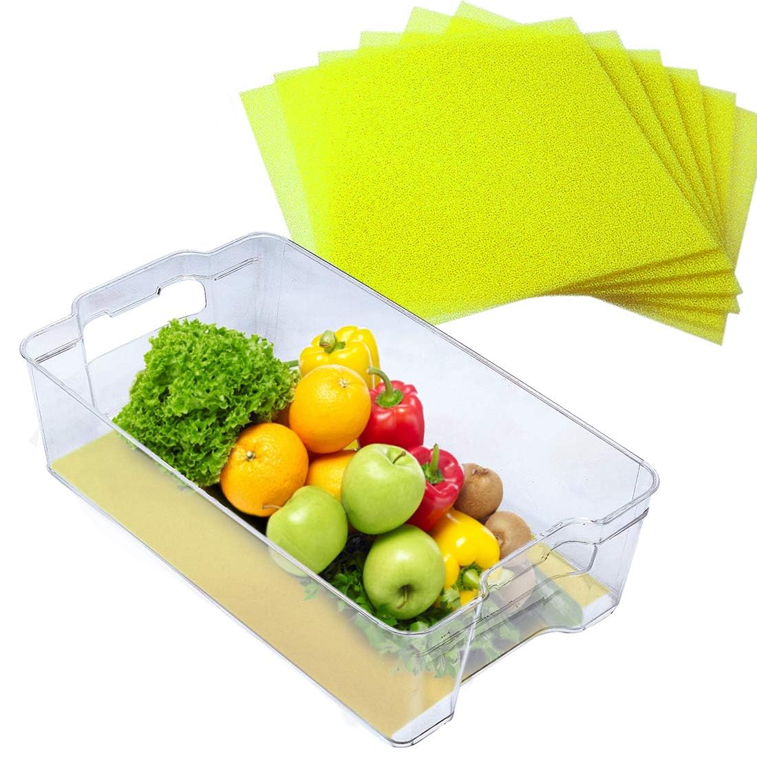 Dualplex® Fruit & Veggie Life Extender Liner for Fridge Refrigerator Drawers, 12 x 15 Inches (6 Pack) – Extends The Life of Your Produce Stays Fresh & Prevents Spoilage, (Yellow)