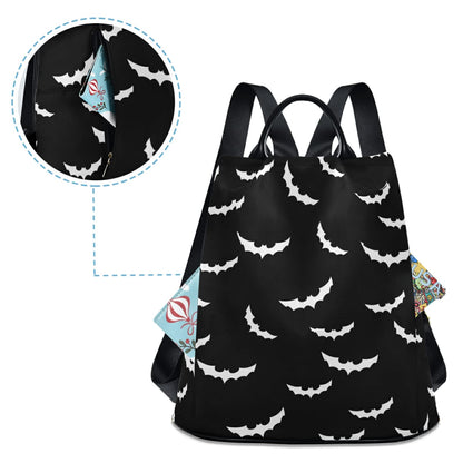 CBBYY Bats Halloween Backpack Purse for Women Nylon Anti-theft Travel Backpack Lightweight Shoulder Bag with Plush Ball Keychain