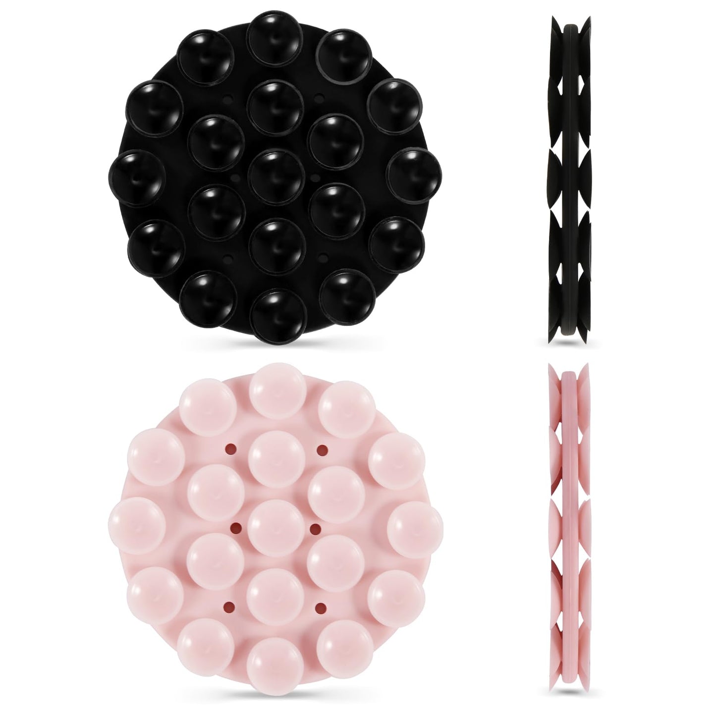 2 in 1 Double-Sided Phone Mount, 2.76x0.33 Inch Round Silicone Suction Cup Phone Holder, Multipurpose Suction Phone Case Adhesive for Mobile Phones (Black+Pink)