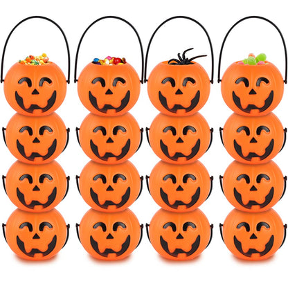 MCPINKY Mini Halloween Portable Pumpkin Bucket, 16PCS 2.5 inches Small Halloween Pumpkin Candy Buckets Children Trick or Treat Bags for Halloween Party Favor