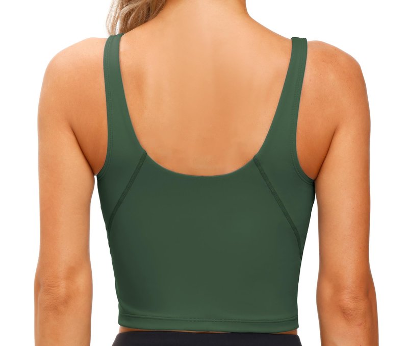 Women’s Longline Sports Bra Wirefree Padded Medium Support Yoga Bras Gym Running Workout Tank Tops Deep Green