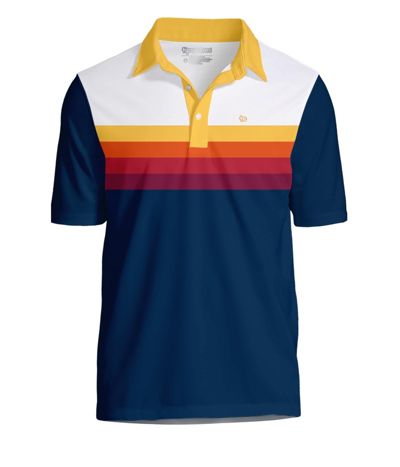 Tipsy Elves Men's Performance Golf Shirt - 4-Way Stretch, Quick Dry, Athletic Cut - Blue Slice of Sunset Golf Polo - X-Large