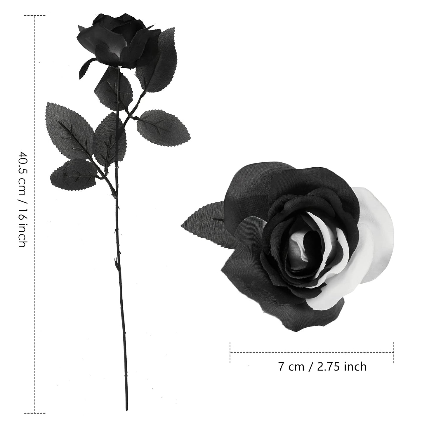 TUZAZO 10pcs Black and White Roses Artificial Flowers with Stems, Faux Silk Flowers Bridal Gothic Wedding Bouquet, Realistic Blossom Flora for Home, Office, Hotel Decorations