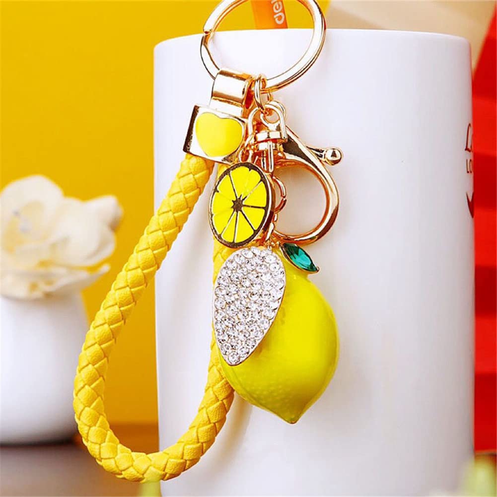 Ergugos Cute Lemon Keychain Little Lemon Crystal Rhinestone Key Chain Fruit Keyring For Purse Bag Backpack Car Jewelry Gift For Women Men (Yellow)