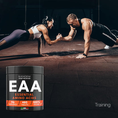 Bandini® EAA Essential Amino Acids | 480 Tablets 96-Day Supply | with All 9 EAAs Intra, Pre and Post Workout | Amino Acid Supplements for Sport | NO Additives, EAA Amino acids, Vegan Friendly