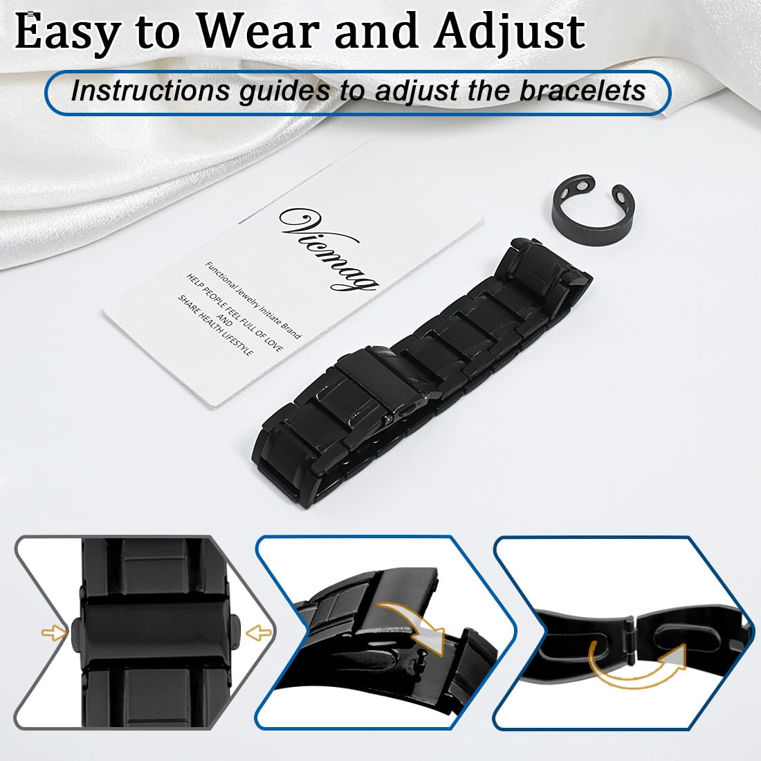 Vicmag 3X Magnetic Bracelet for Men Pure Titanium Bracelet 3500 Gauss Ultra Strength Magnets Adjustable Wristband with Adjustment Tool & Gift Box (Pure Titanium Black)
