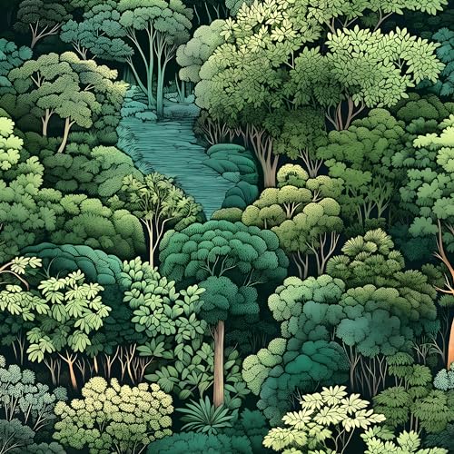 Forest Wallpaper Peel and Stick, Green Trees Contact Paper, Vintage Woodland Mountain Botanical Wall Paper Self Adhesive Waterproof Removable for Room Shelves Cabinet Drawer Table Decor 17.5" x 78.7"