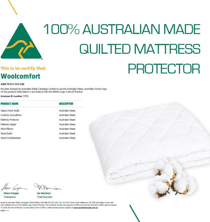 Australian Made Fully Fitted Cotton Quilted Mattress Protector Machine Washable (All Size) (Queen)
