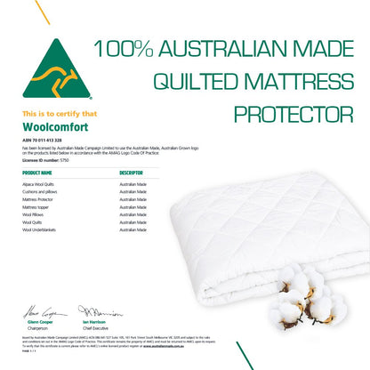 Australian Made Fully Fitted Cotton Quilted Mattress Protector Machine Washable (All Size) (Queen)