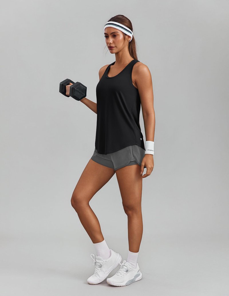 PINSPARK Womens Workout Tank Tops Lightweight Sleeveless Shirts for Women UPF 50+ U Neck Racerback Tops for Athletic Running Tennis Yoga, Black X-Large