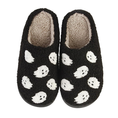 Qubuwalk Halloween Pumpkin Slippers for Women Men Spooky Slides Soft Plush Fuzzy Slippers Cozy House Slippers Indoor Outdoor Shoes