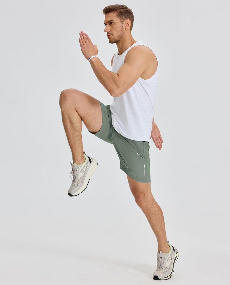 FOGFIRE Men's Athletic Running Shorts with Zipper Pockets Quick Dry Drawstring 7" Gym Shorts for Basketball Workout Jogging-Grey Sage