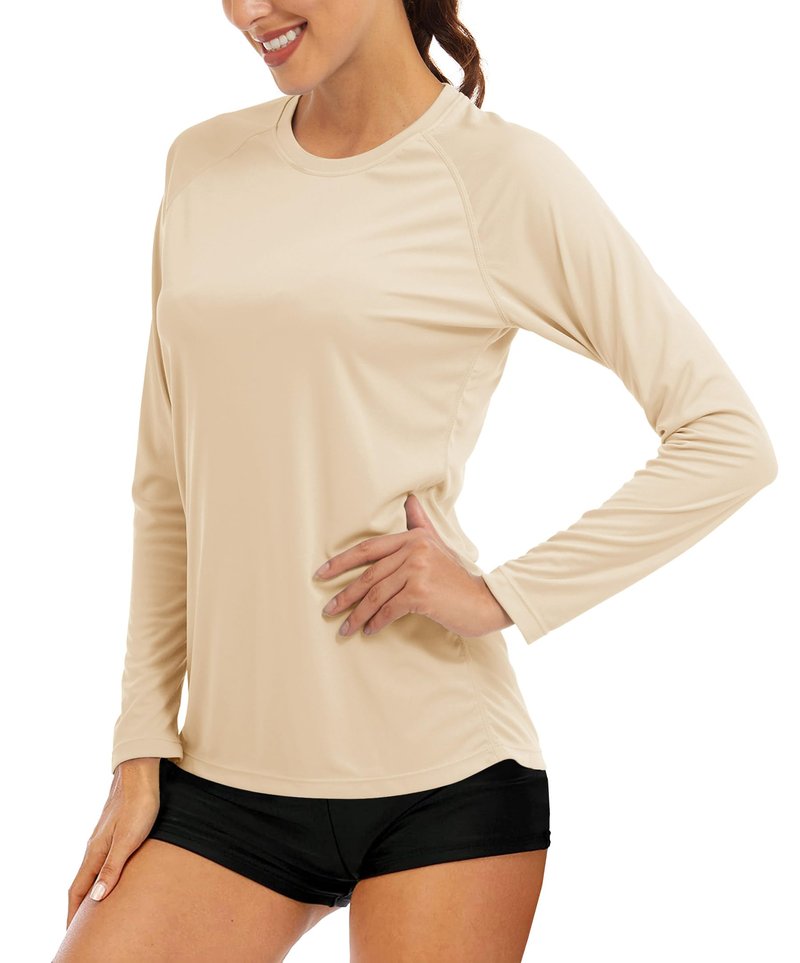 MAGCOMSEN Running T Shirts Women T Shirts for Women UPF 50+ Sun Protection Shirts for Women Long Sleeve Shirts Summer Shirts for Women Quick Dry Tee Light Apricot