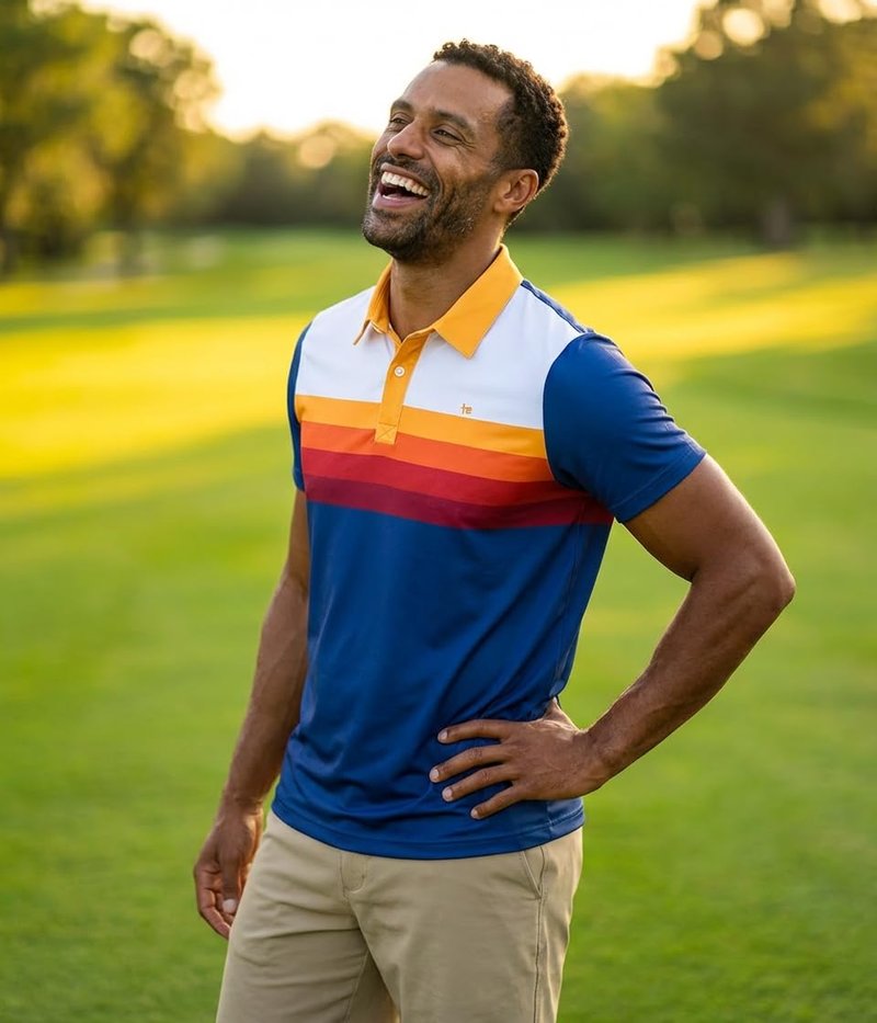 Tipsy Elves Men's Performance Golf Shirt - 4-Way Stretch, Quick Dry, Athletic Cut - Blue Slice of Sunset Golf Polo - X-Large