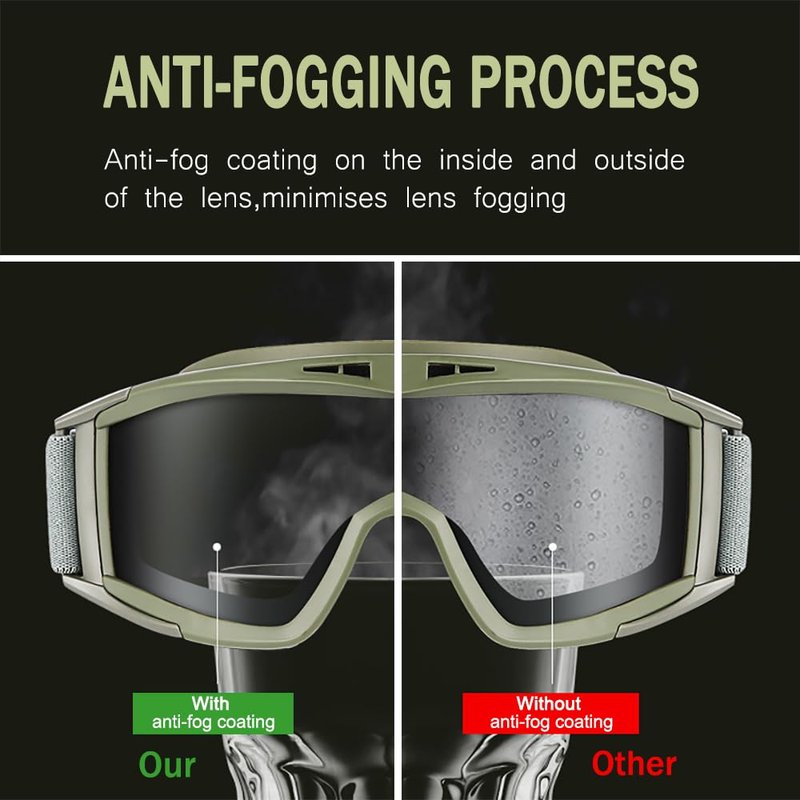 ONECUPPTOP Tactical Airsoft Goggles Anti Fog Shooting Glasses Impact Resistant Safety Goggles with 3 Interchangable Lens (Army Green)