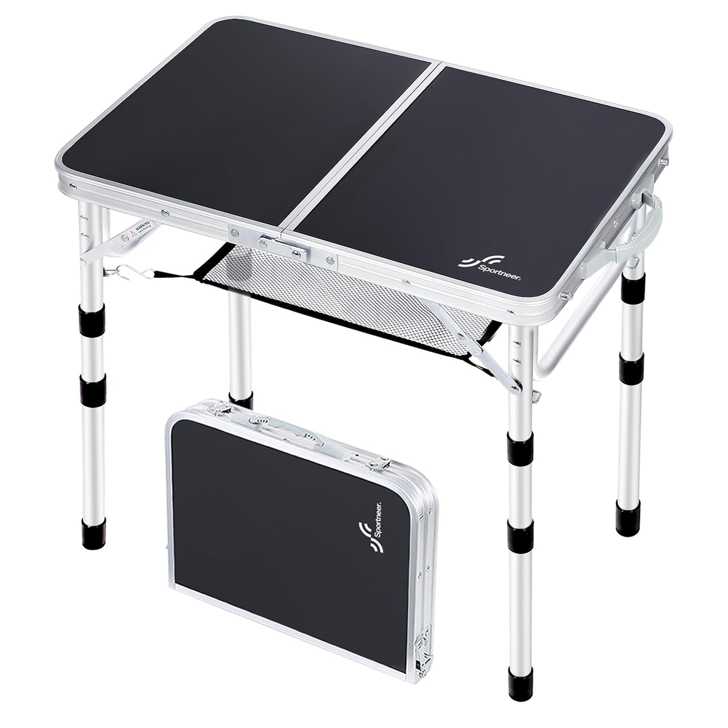 Sportneer Folding Table: Adjustable Height Camping Essentials 23.6" L x 15.7" W 3 Height with Mesh Layer - Compact & Portable Small Folding Table for Outdoor Camp Garden Picnic BBQ Dining Cooking