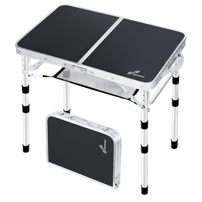 Sportneer Folding Table: Adjustable Height Camping Essentials 23.6" L x 15.7" W 3 Height with Mesh Layer - Compact & Portable Small Folding Table for Outdoor Camp Garden Picnic BBQ Dining Cooking
