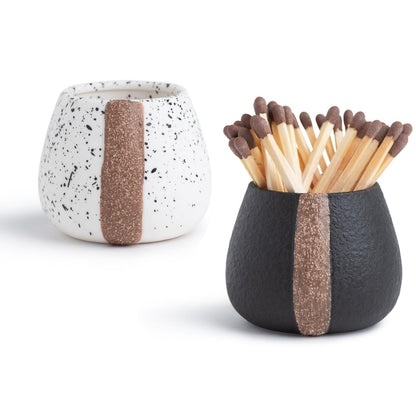 Ceramic Match Holders with Striker - Set of 2 - Decorative Modern Home Decor Gifts - Mantel Decorations - Matches NOT included