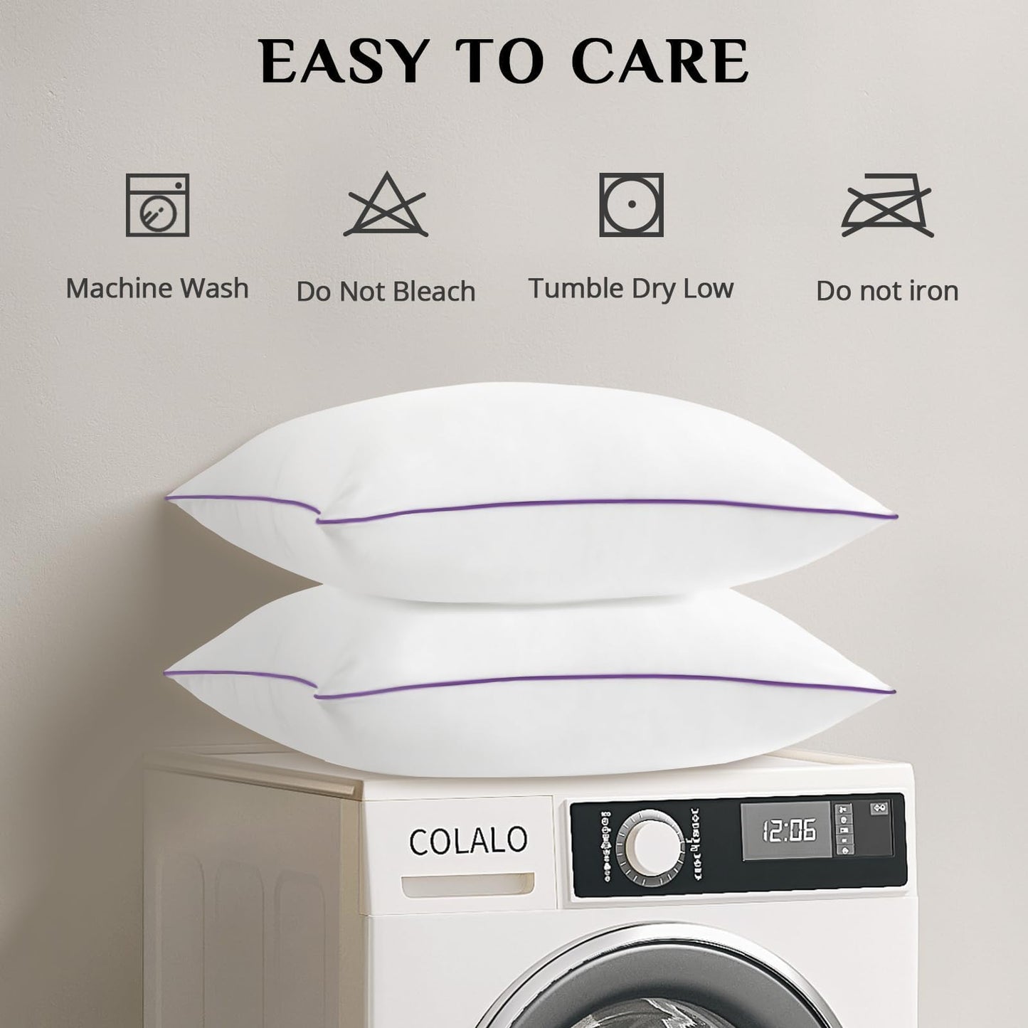 JOLLYVOGUE Pillows Standard Size Set of 1, Washable Supportive Bed Pillows with Super Soft Down Alternative Fill, Luxury Fluffy Hotel Quality for Side, Back, and Stomach Sleepers