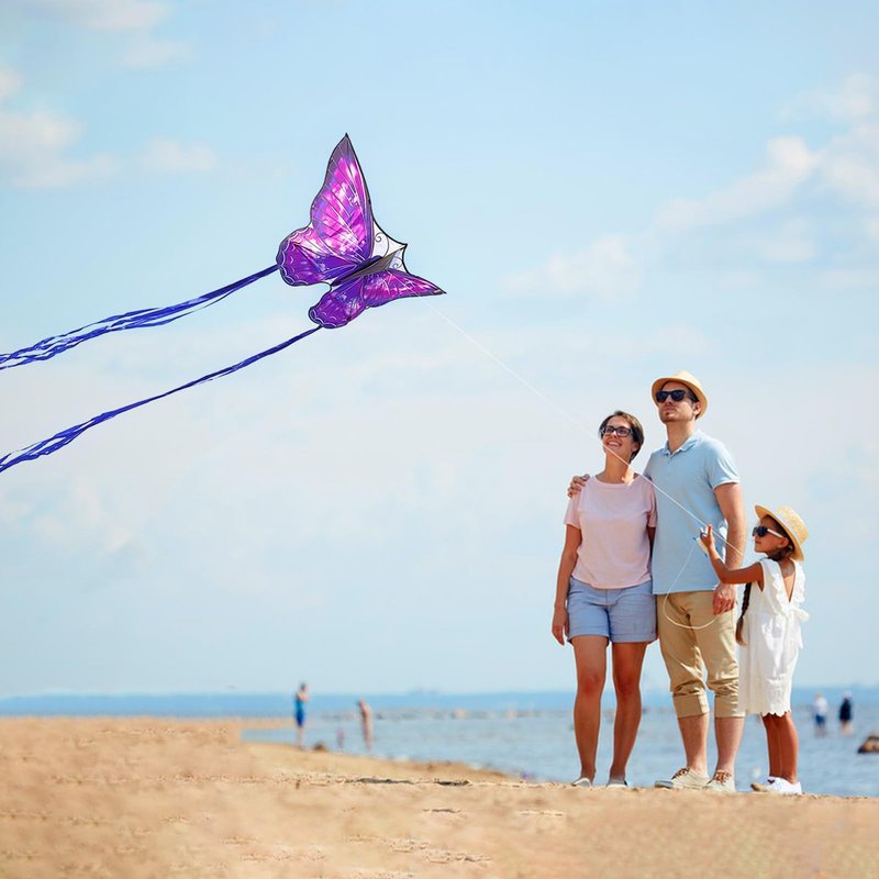 Mint's Colorful Life Butterfly Kite for Kids & Adults, Easy to Fly Kite for Beach, Large Single Line Kite with Long Tail &300ft Kite String (Purple)