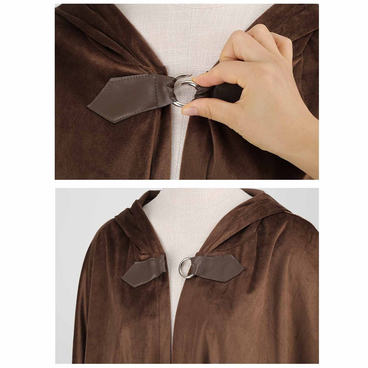 LMYOVE Men Hooded Cloak Adult Medieval Renaissance Costume with Hood Velvet Cape Halloween Dress Up（Round Beck Brown，39.37''）