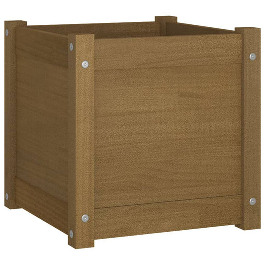 Roanoer Honey Brown Square Planter 15.7x15.7x15.7 in Solid Pine Wood Outdoor Raised Garden Bed Box with Drainage for Patio Balcony Terrace