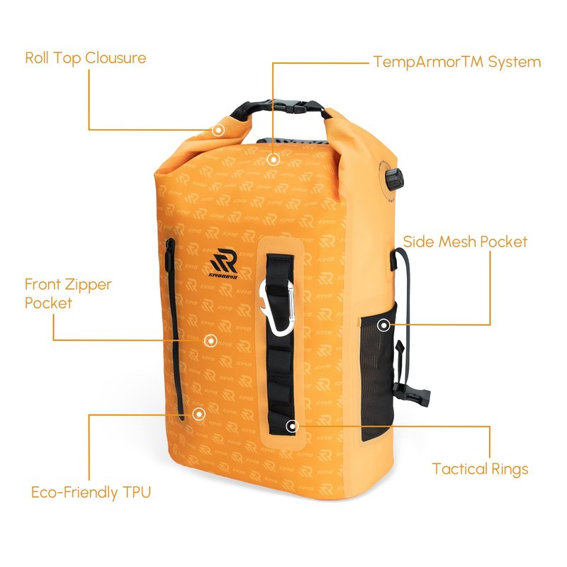 RIVONOVA Premium Roll Top Closure Cooler Backpack 20L Orange