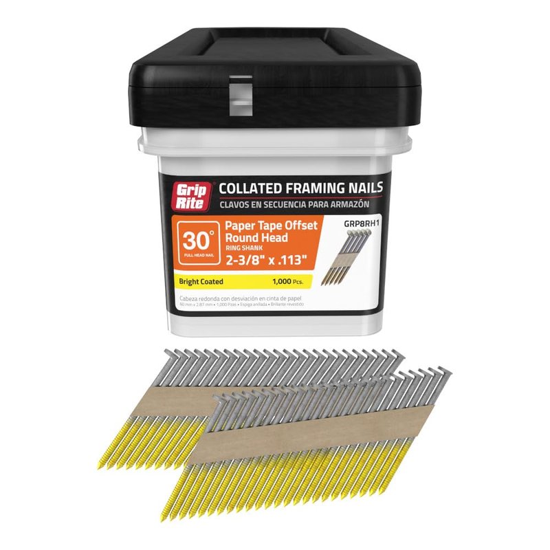 Grip Rite Prime Guard GRP8RH1 30 Degree Paper Tape Offset Round Head Bright Coated Collated Framing Nails, 2-3/8" x 0.113"