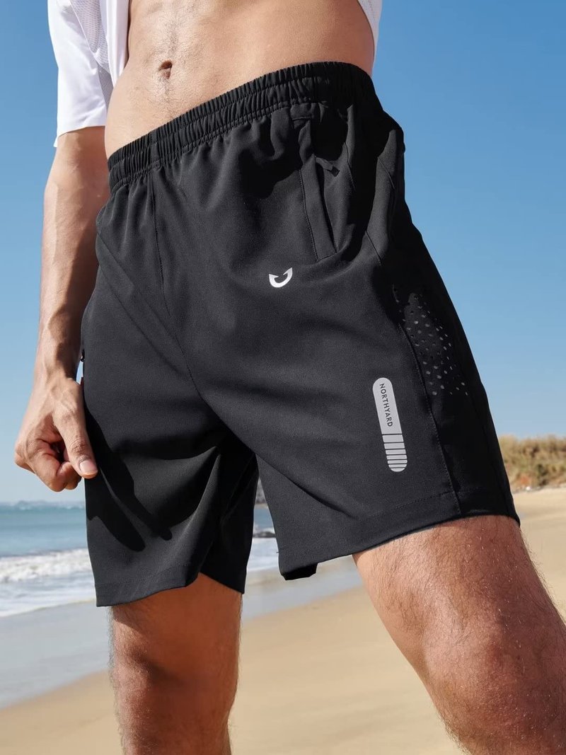 NORTHYARD Men's Athletic Running Shorts Gym Workout 7"/9"/5" Quick Dry Lightweight Sports Basketball Tennis 3 Zipper Pockets Black 4XL
