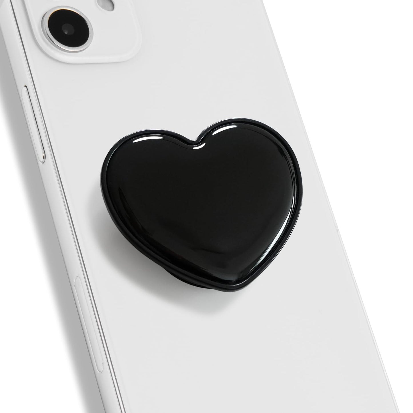 OnTheGrip Cute Solid Macaron Color Heart Shape Collapsible Mobile Phone Grip Stand Holder for Smartphone Tablet Cell Phone Accessory (Black)