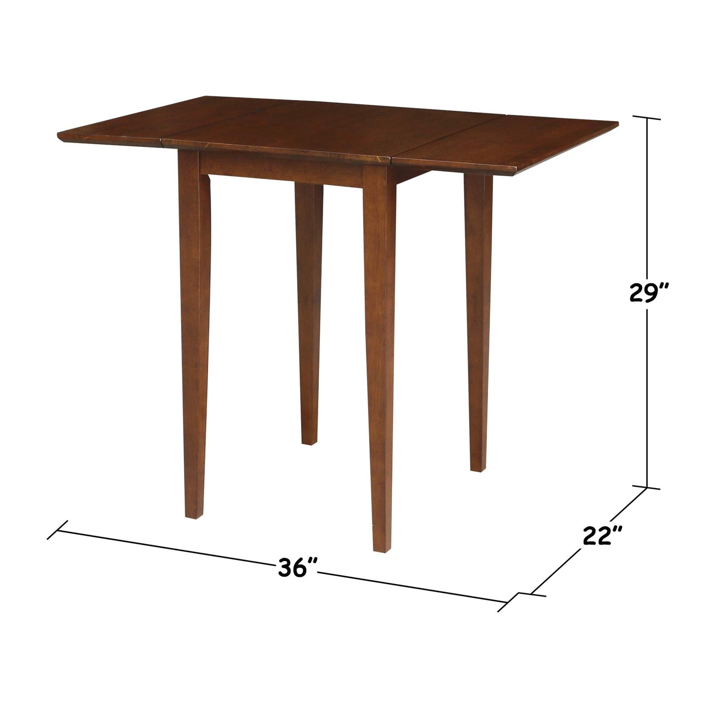 IC International Concepts, Small Drop Leaf Dining Table with Dual 9" Drop Leaf, Solid Real Wood, Sturdy Parawood, Dimensions 36"W x 22"D x 29"H, Espresso