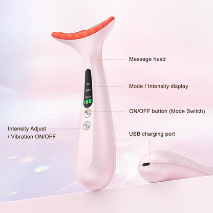 Facial and Neck Massager for Face, Neck - Skin Lifting & Firming - Wrinkle & Dark Circle Reducer - at Home Skin Care Face Sculpting Tool and Neck Massager-Pastel Pink