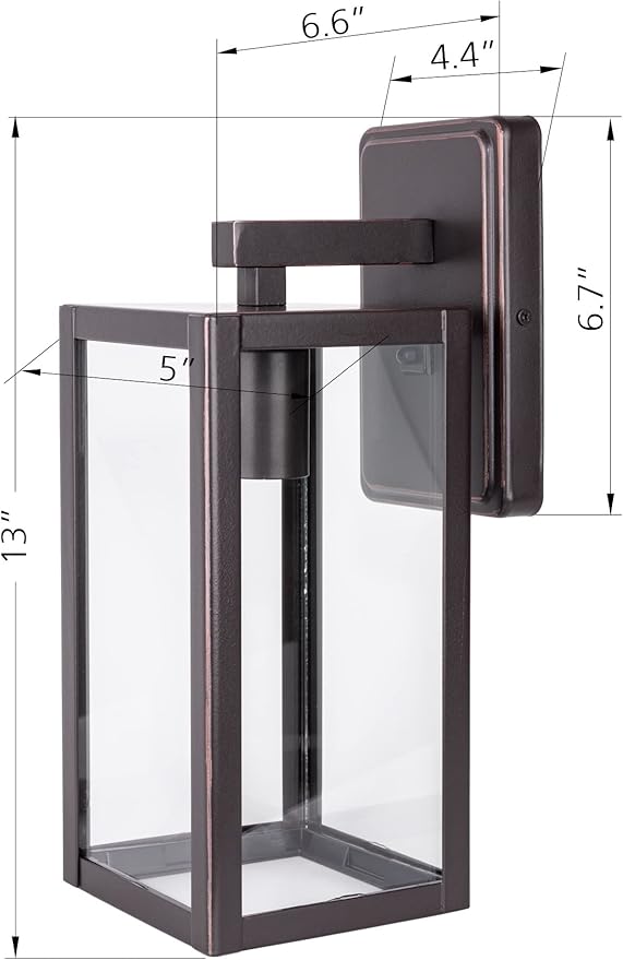 LIT-PaTH Outdoor Wall Lantern, Wall Sconce as Porch Lighting Fixture, E26 Medium Base Max 60W, Anti-Rust Metal with Glass Shade, Oil Rubbed Bronze Finish, 1-Pack