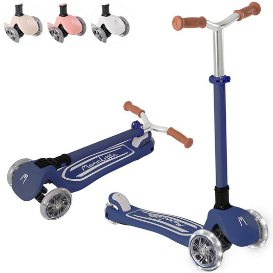 MomnLittle Kick Scooter for Kids Ages 3-10 (Navy) 3 Wheeled with LED Light-Up Wheels CPSC Certified Foldable and 4 Height Adjustable Toddler Scooters for Boys Girls
