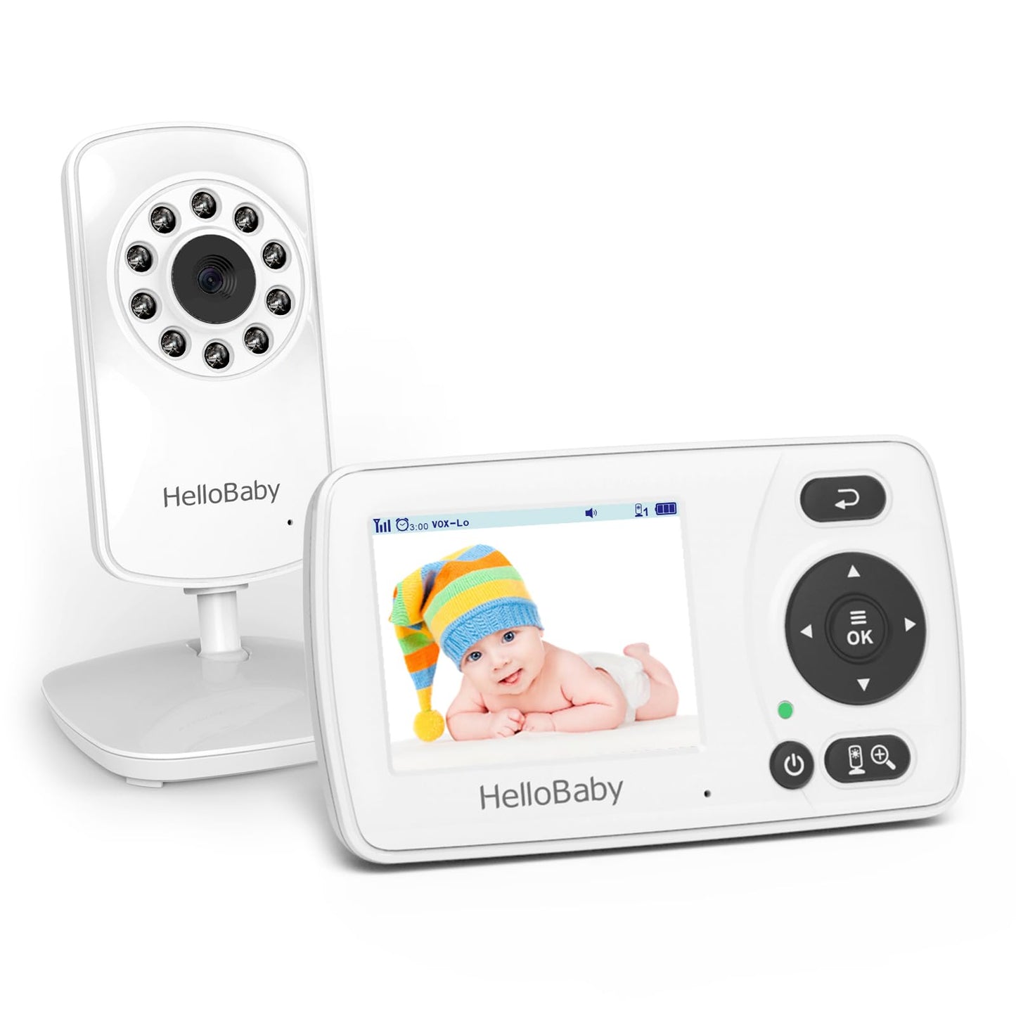 HelloBaby Monitor with Camera and Audio, 1000ft Long Range Video Monitor-No WiFi, Night Vision, VOX Mode-Power Saving, 2.4'' Portable Travel Screen, Safety Camera, for Baby/Pet, Plug & Play